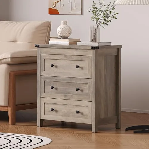 3-Drawer Nightstand, 27.6 in Wide, Grey