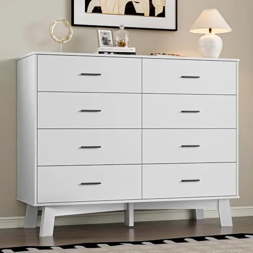 Tall 8-Drawer Dresser, 47.2 in Wide, X-Base, White