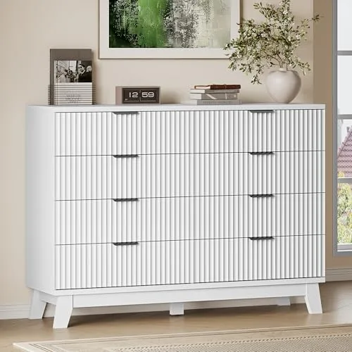 Fluted Tall 8-Drawer Dresser, 53.2 in Wide, White