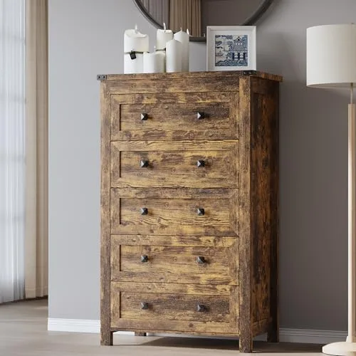 Tall 5-Drawer Dresser, 27.6 in Wide, Brown
