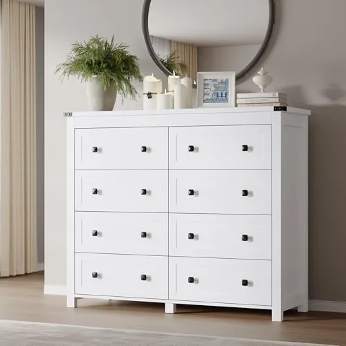 Tall 8-Drawer Dresser, 47.2 in Wide, White