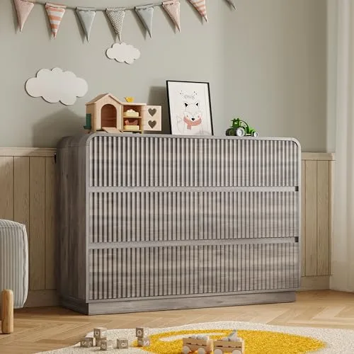 Fluted 6-Drawer Dresser, 47.2 in Wide, Wood