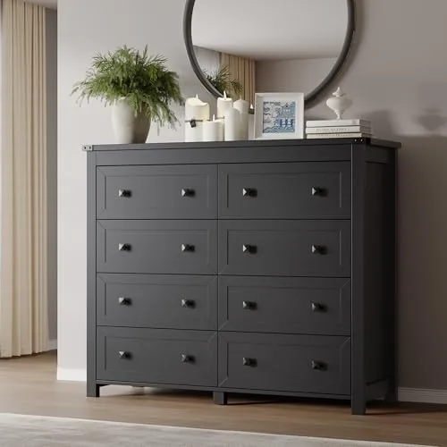 Tall 8-Drawer Dresser, 47.2 in Wide, Black