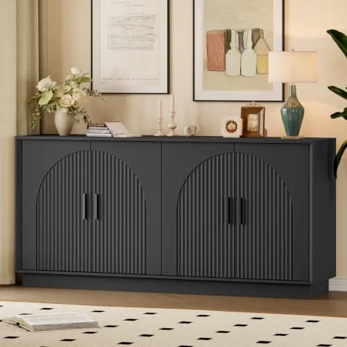 Fluted Sideboard, 65 in Wide, Black