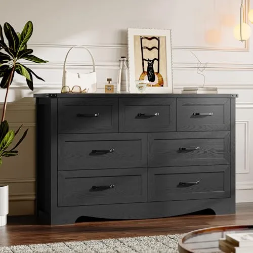 7-Drawer Dresser, 47.2 in Wide, Black