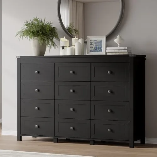 12-Drawer Dresser, 59 in Wide, Black