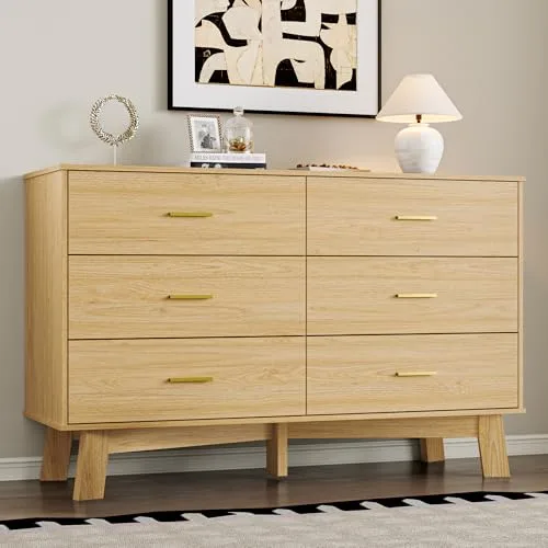 6-Drawer Dresser, 47.2 in Wide, X-Base, Wood