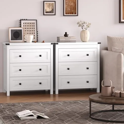 3-Drawer Nightstand Set of 2, 27.6 in Wide, White