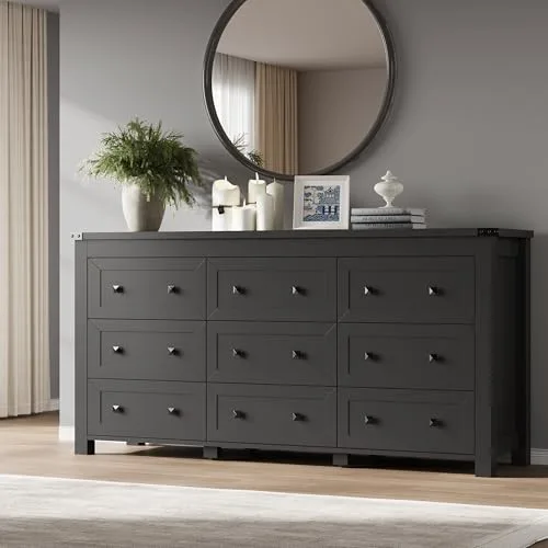 9-Drawer Dresser, 59.1 in Wide, Black