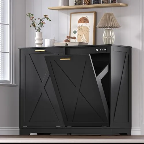 Bin Cabinet with Odor Control, 30.5 in Tall, Black