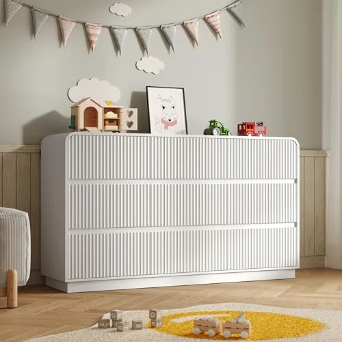 Fluted 9-Drawer Dresser, 59.1 in Wide, White