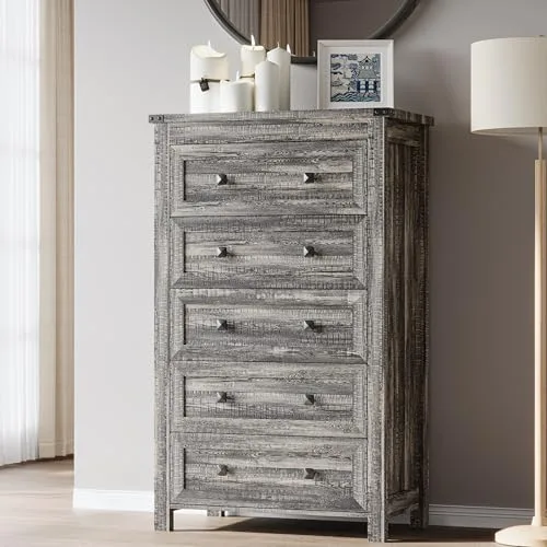 Tall 5-Drawer Dresser, 27.6 in Wide, No. 2, Brown