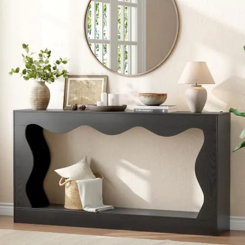 Curved Slim Console Table, 63 in Wide, Black
