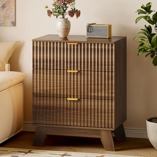 Fluted Boho 3-Drawer Dresser, 23.6 in Wide, Walnut