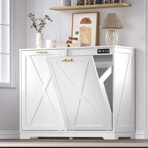 Bin Cabinet with Odor Control, 30.5 in Tall, White