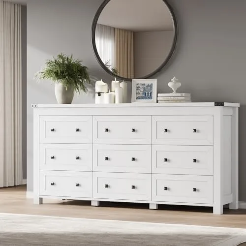 9-Drawer Dresser, 59.1 in Wide, White