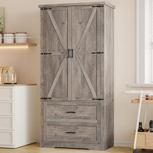 Tall Pantry Cabinet with Barn Doors, 70.9 in Tall, Wood