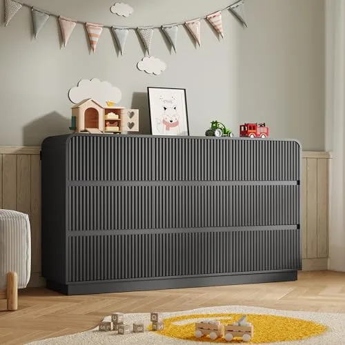 Fluted 9-Drawer Dresser, 59.1 in Wide, Black
