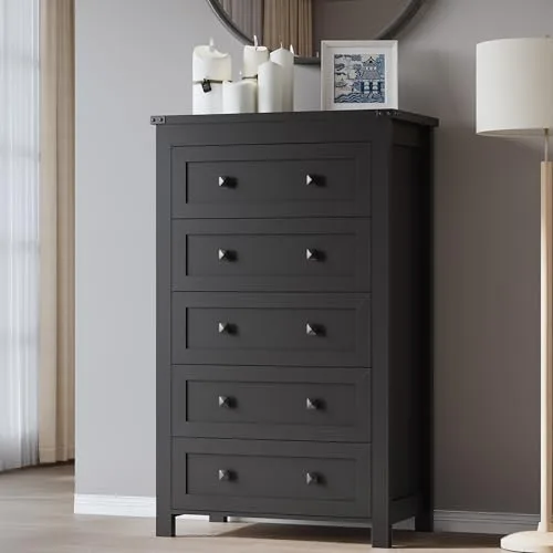 Tall 5-Drawer Dresser, 27.6 in Wide, Black