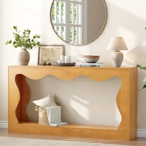 Curved Slim Console Table, 63 in Wide, Natural