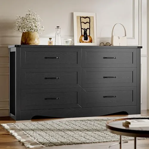 6-Drawer Dresser, 53.2 in Wide, Black
