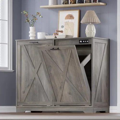 Bin Cabinet with Odor Control, 30.5 in Tall, Grey