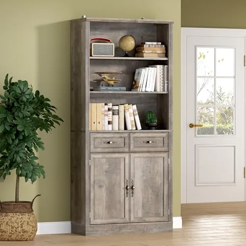 Tall Wide 5-Tier Bookshelf, 70.1 in Tall, FSC Wood, Grey