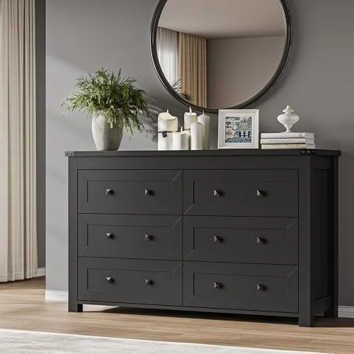 6-Drawer Dresser, 47.2 in Wide, Black