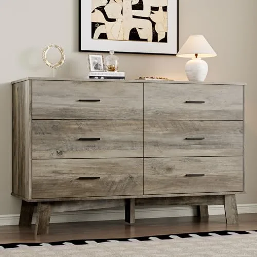 6-Drawer Dresser, 47.2 in Wide, Grey