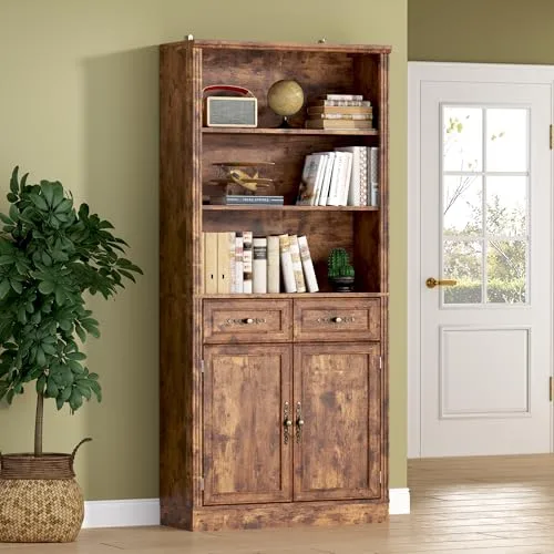 Tall Wide 5-Tier Bookshelf, 70.1 in Tall, Brown