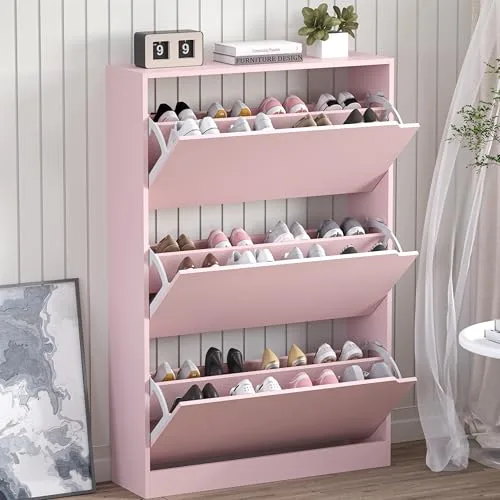 3-Flip Shoe Cabinet, 47.2 in Tall, Pink