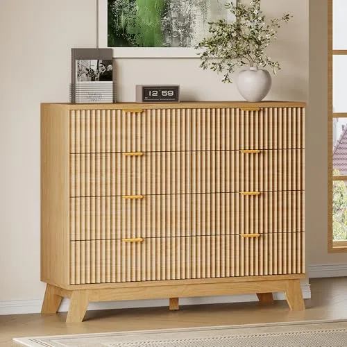Fluted Boho 8-Drawer Dresser, 47.2 in Wide, Natural