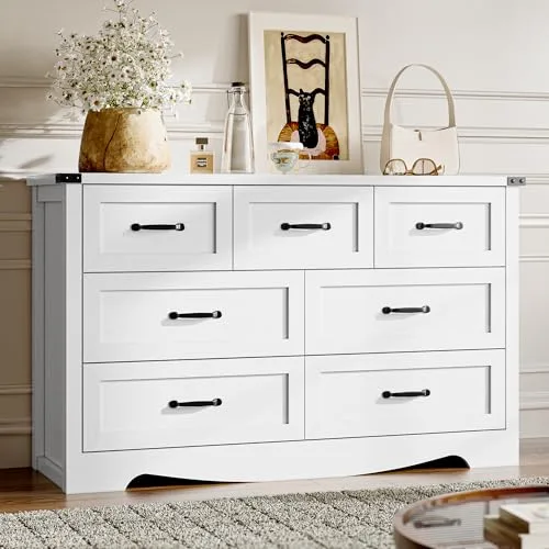 7-Drawer Dresser, 47.2 in Wide, White