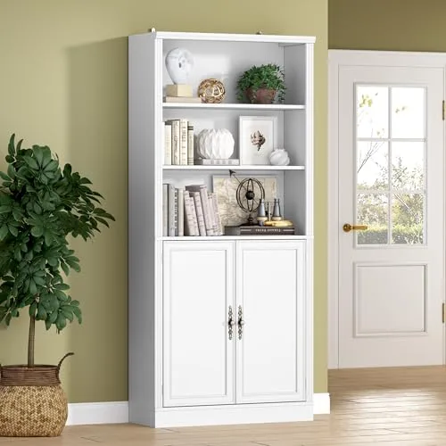 Tall Wide 5-Tier Bookshelf, 70.1 in Tall, White