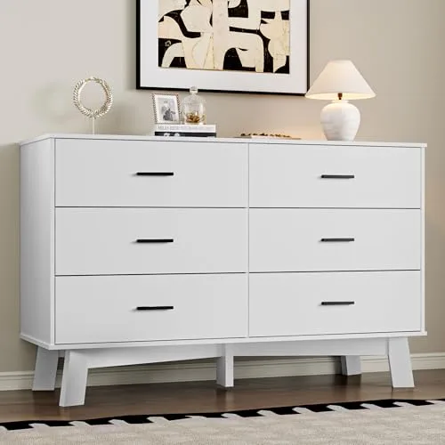 6-Drawer Dresser, 47.2 in Wide, X-Base, White