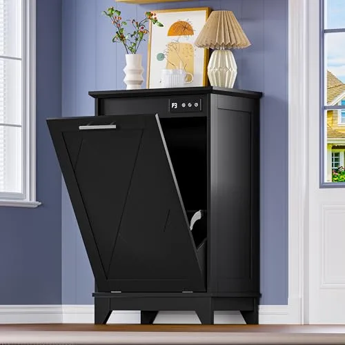 Bin Cabinet with Odor Control, 33.5 in Tall, Black