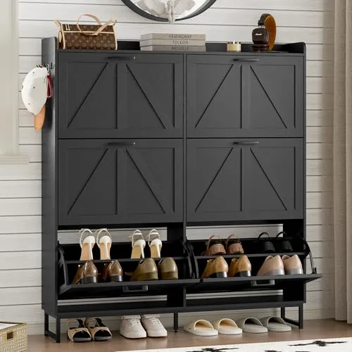 Slim 6-Flip Shoe Cabinet, 52.4 in Tall, Black