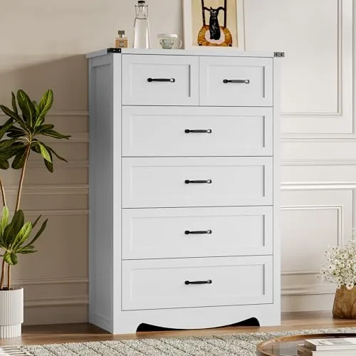 Tall 6-Drawer Dresser, 31.5 in Wide, White
