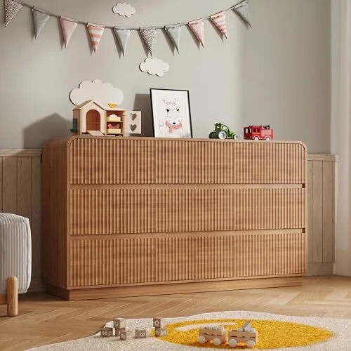 Fluted 9-Drawer Dresser, 59.1 in Wide, Walnut