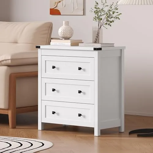 3-Drawer Nightstand, 27.6 in Wide, White
