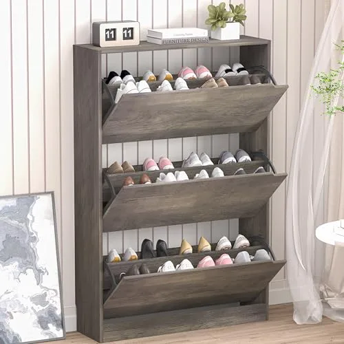 3-Flip Shoe Cabinet, 47.2 in Tall, Grey