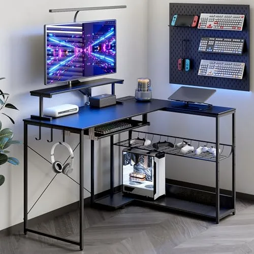 L-Shaped Desk with Charging Station, 46.2 in Wide, Black