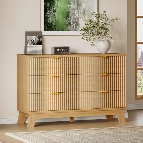 Fluted Boho 6-Drawer Dresser, 47.2 in Wide, Natural