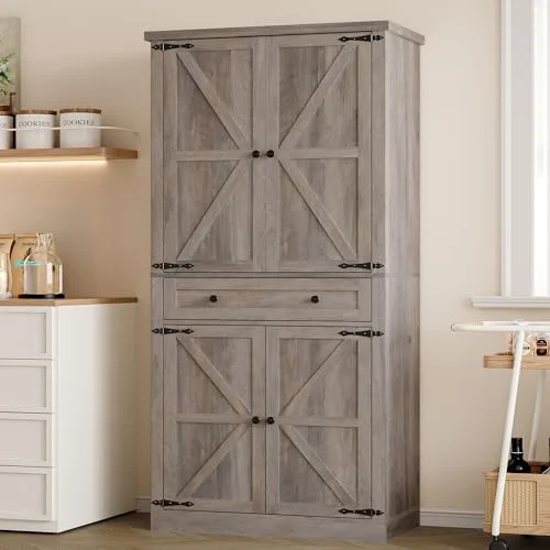 Tall Pantry Cabinet with Barn Doors, 67.7 in Tall, Wood