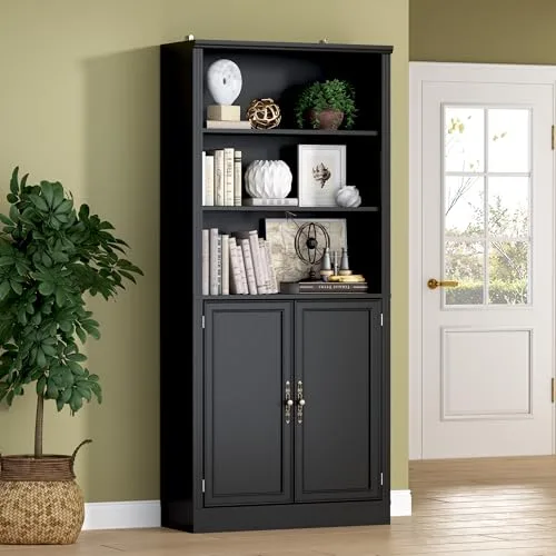 Tall Wide 5-Tier Bookshelf, 70.1 in Tall, Black