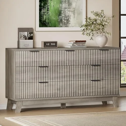 Fluted Wide 7-Drawer Dresser, 57.1 in Wide, Natural