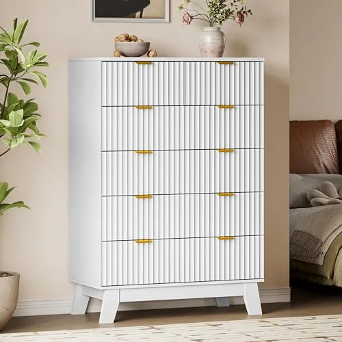 Fluted Tall 6-Drawer Dresser, 31.5 in Wide, White