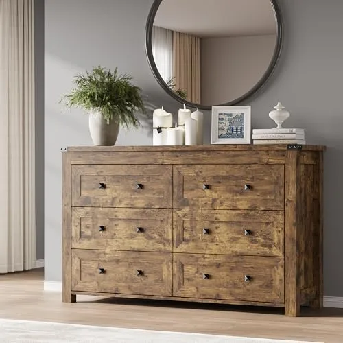 6-Drawer Dresser, 47.2 in Wide, Brown