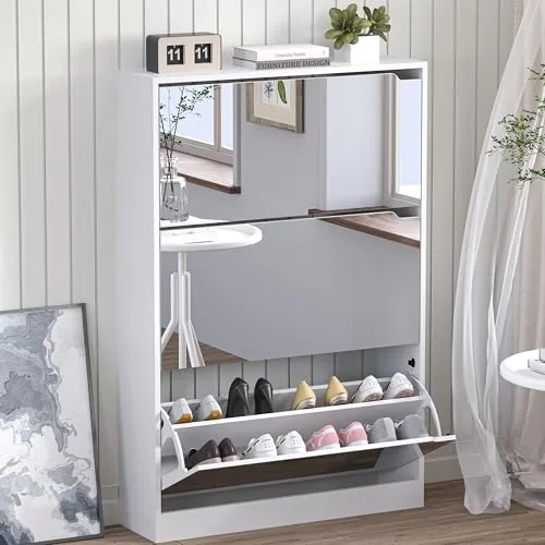 Slim 3-Drawer Shoe Cabinet, 47.2 in Tall, White