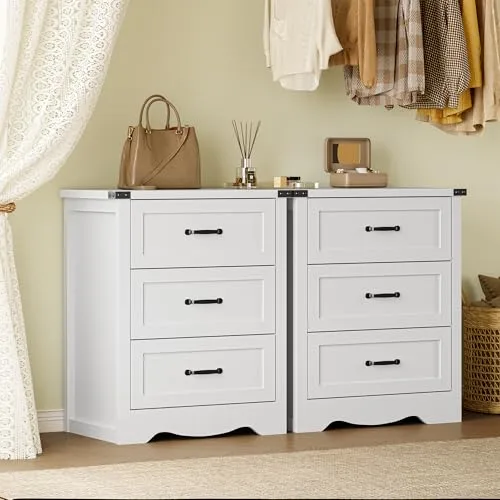 Curved 3-Drawer Nightstand Set of 2, 23.6 in Wide, White